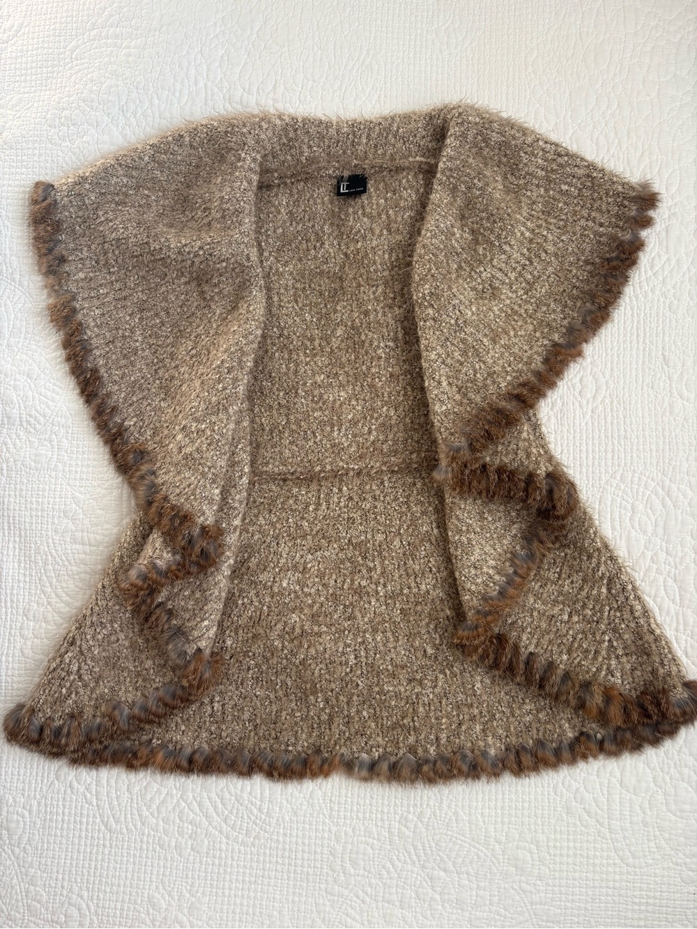 Vintage Rabbit Fur Trim Knit Vest / Shawl